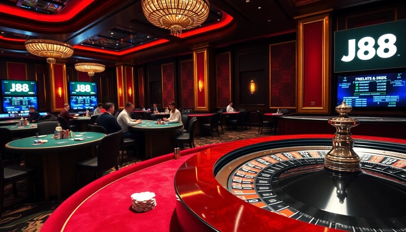 Experience thrilling gaming at J88 Casino with vibrant tables and expert players.
