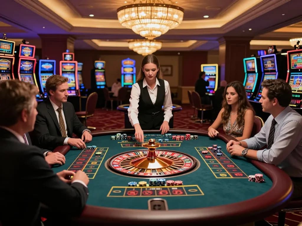 Players strategizing at the roulette table in an upscale casino, highlighting the excitement of tx88 gaming
