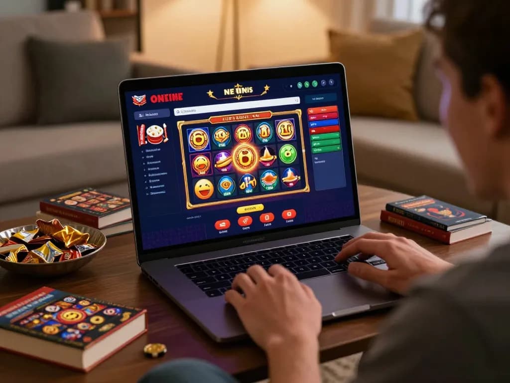 Engaging with nk88 online casino gameplay on a laptop in a cozy home setting