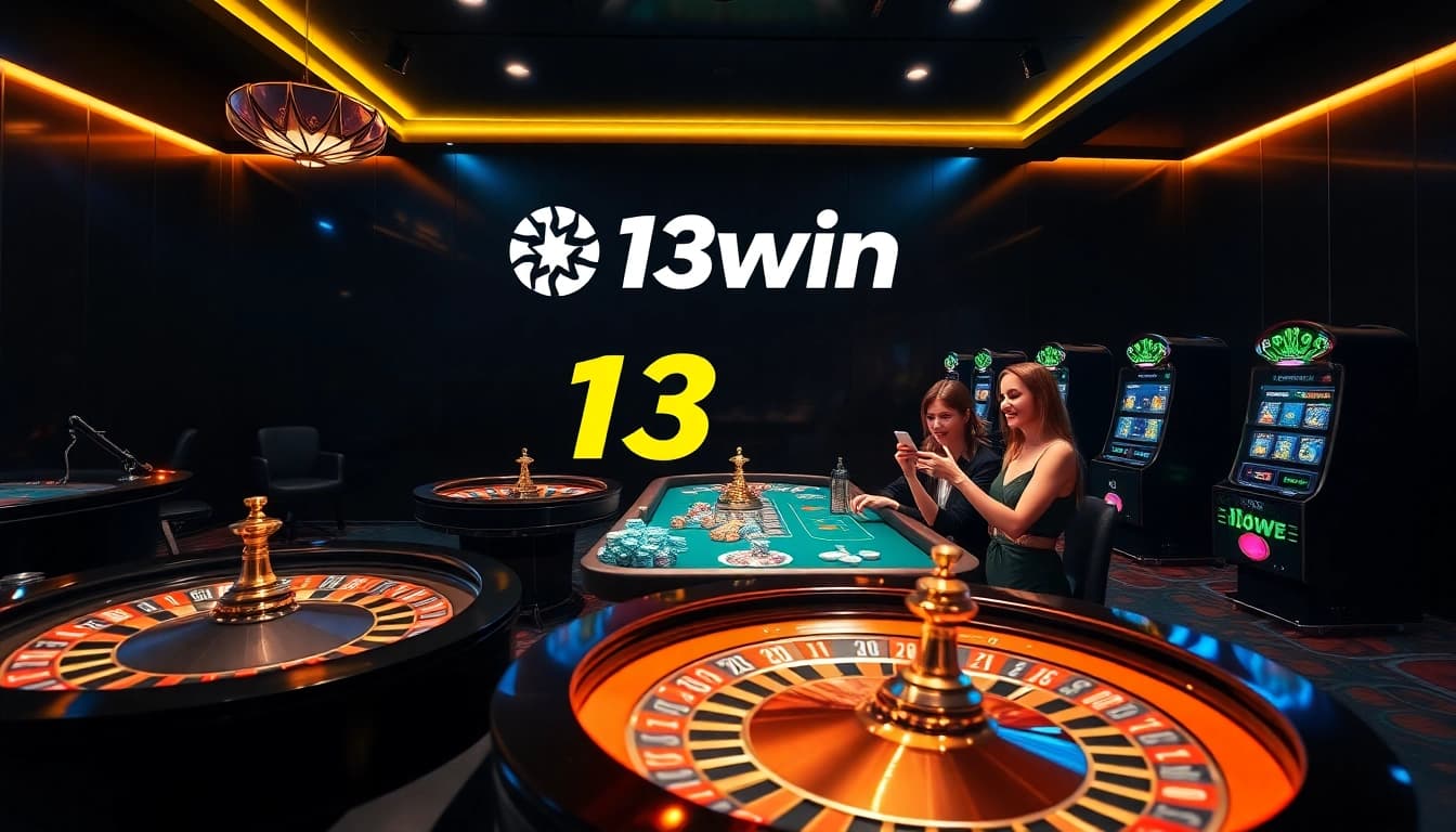 Experience the thrilling atmosphere of 13win online gambling with vibrant casino tables and engaging players.
