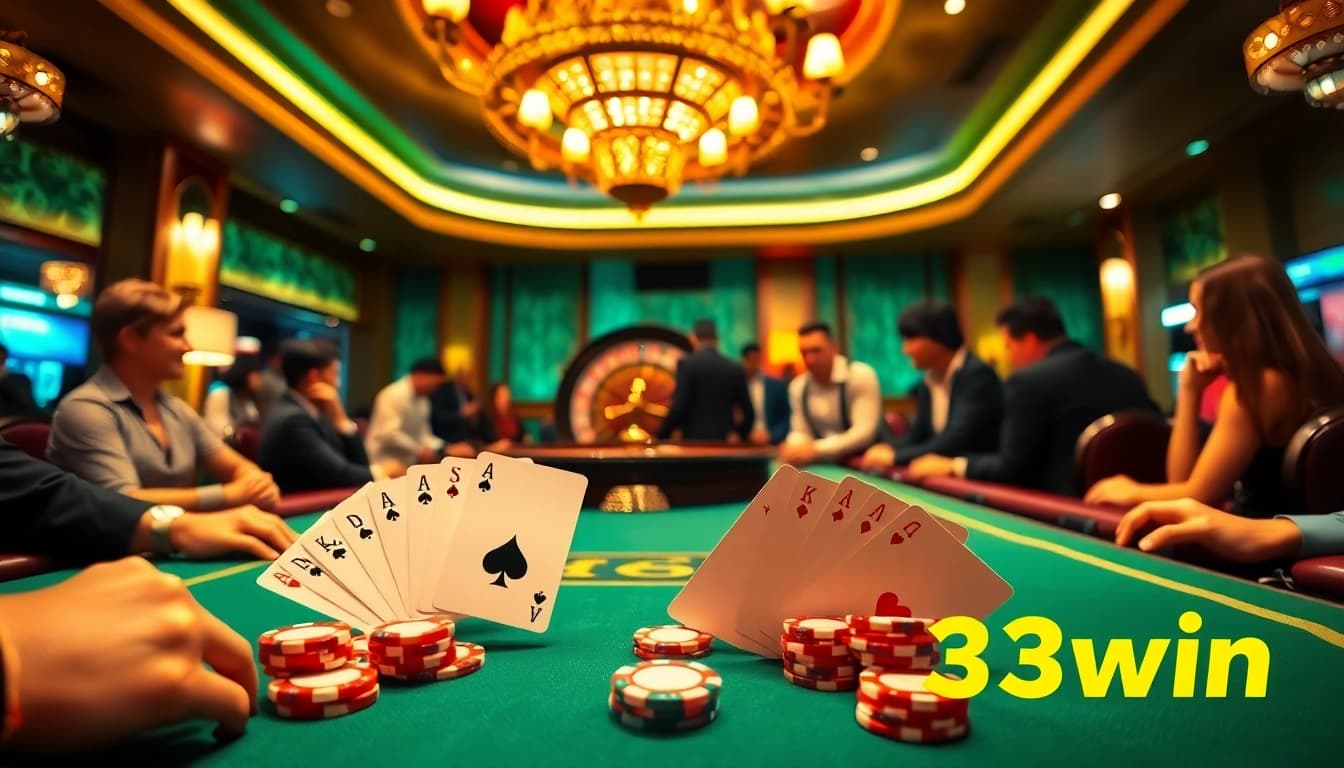 Experience the thrill of gaming at 33win with vibrant casino elements and high-stakes excitement.