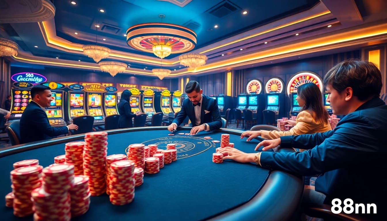 Experience thrilling gameplay with 88nn at an elegant online casino featuring poker and slot machines.
