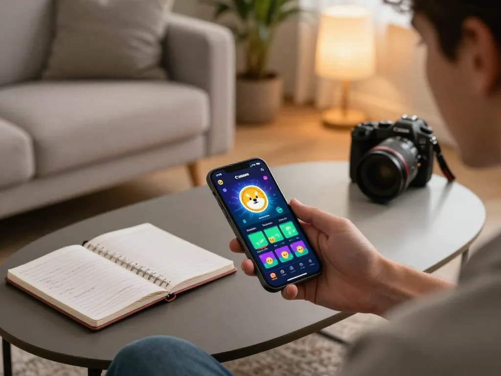 Play with Dogecoin on a smartphone during an engaging online casino session at home, capturing relaxed responsible gaming.
