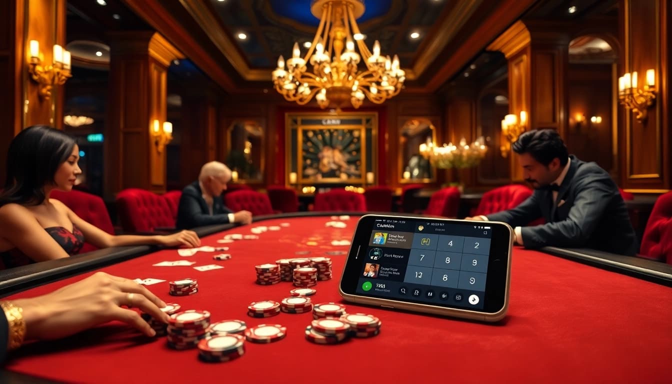 Players strategize at a glamorous 789Win poker table, surrounded by luxury and excitement.
