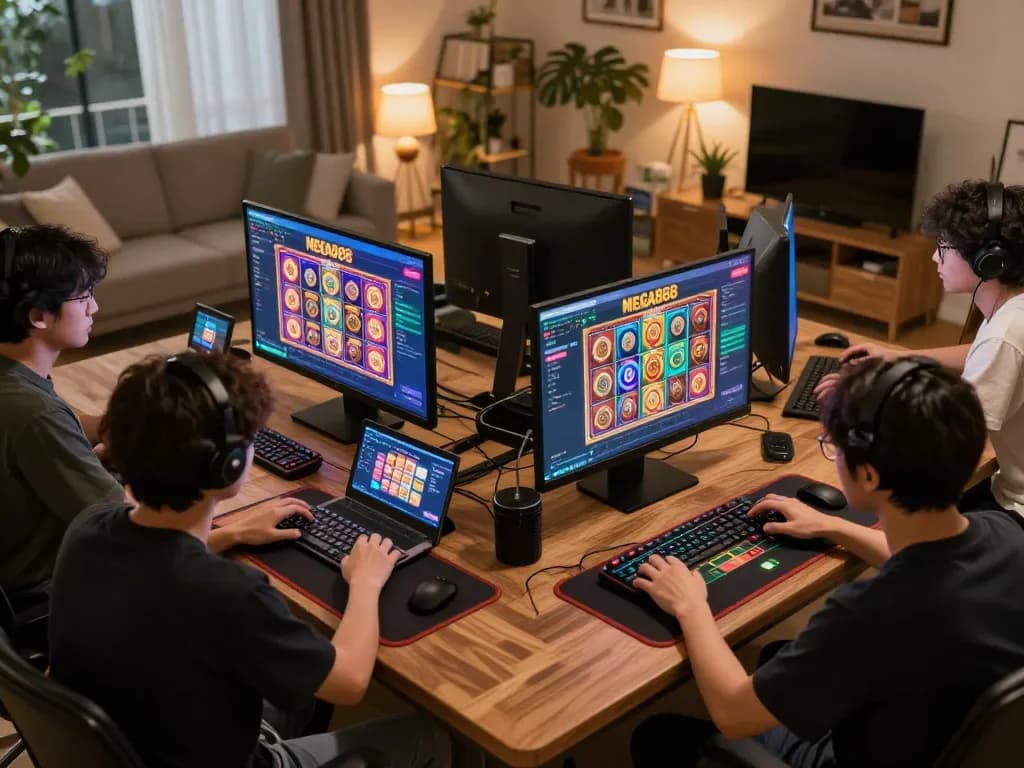 The excitement of mega888 gaming comes alive with players engaged in vibrant online casino action from home.