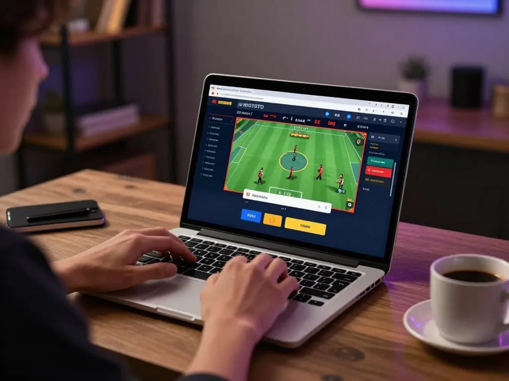 Terlibat dalam login KENZOTOTO untuk perjudian online dengan laptop dan setelan kantor rumah yang nyaman