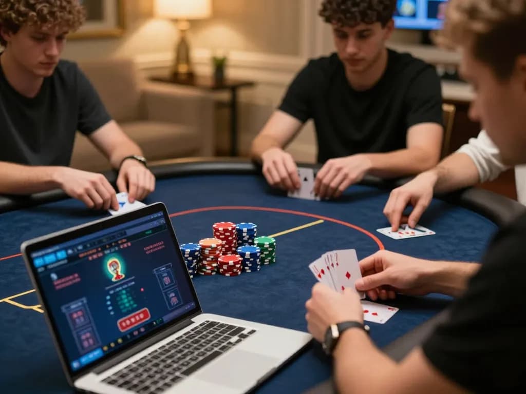 Engaged players strategizing in a lively online poker game on msg777 platform with vibrant chips and cards