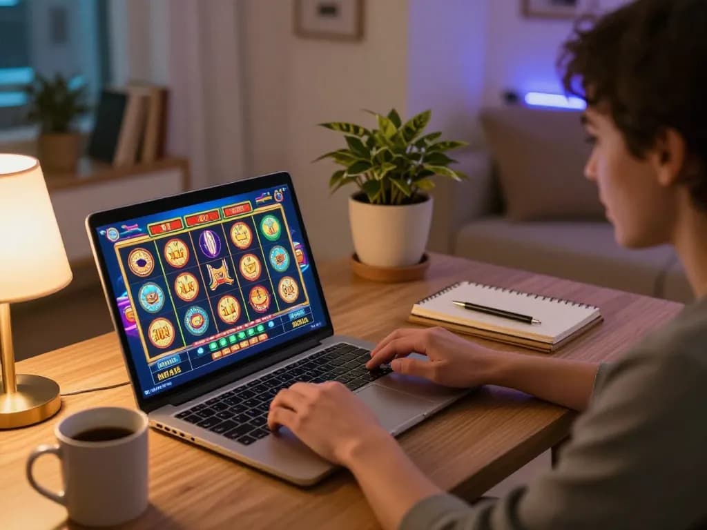makemyhairgrowfast player enjoying exciting slot games on laptop in cozy home setting