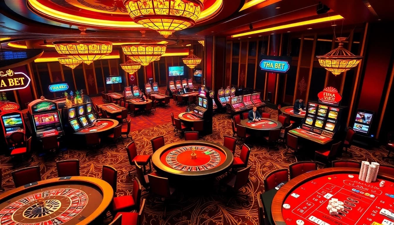 Exciting game action at THA BET casino with vibrant tables and luxury ambiance.