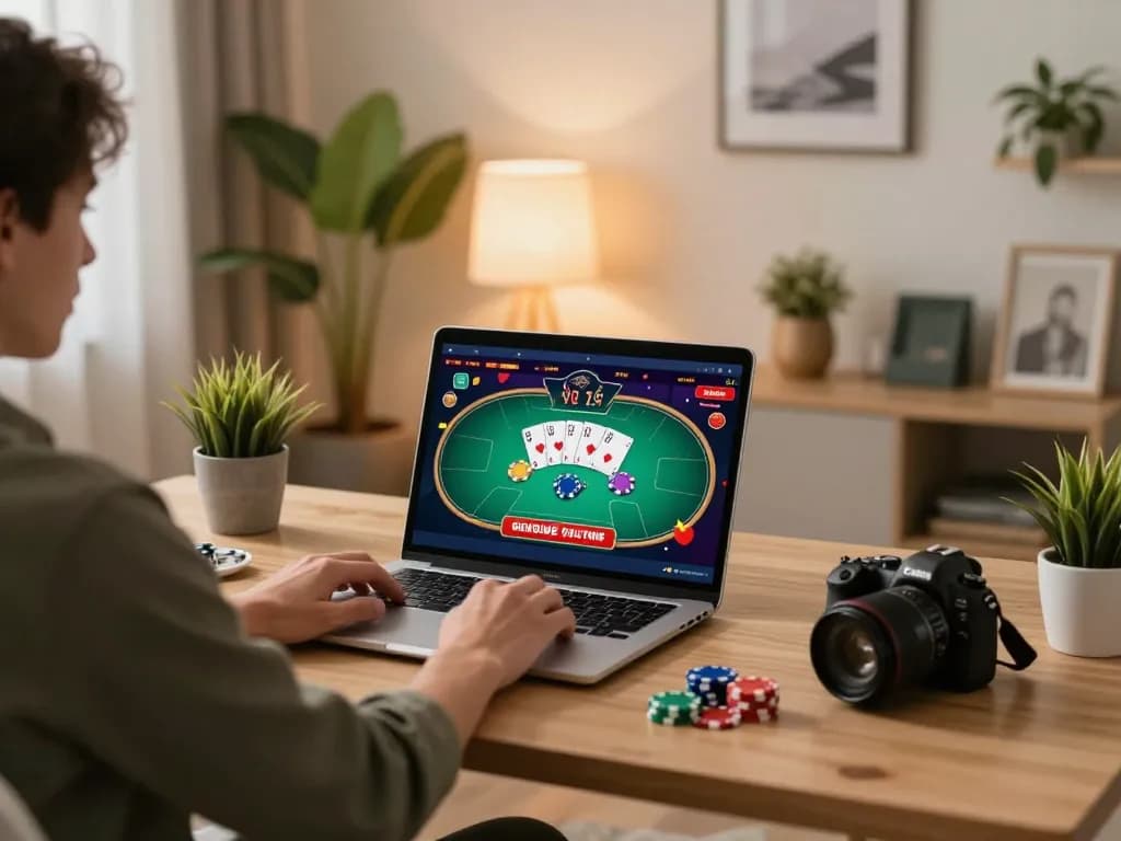 Engaging gameplay on dn88 online casino, showing vibrant poker action on a sleek laptop.