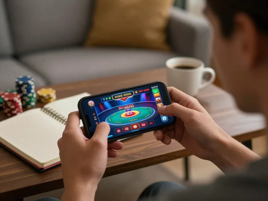Bergabung dengan permainan daring empire99 di smartphone, menyoroti strategi dan kegembiraan dalam suasana rumah yang nyaman
