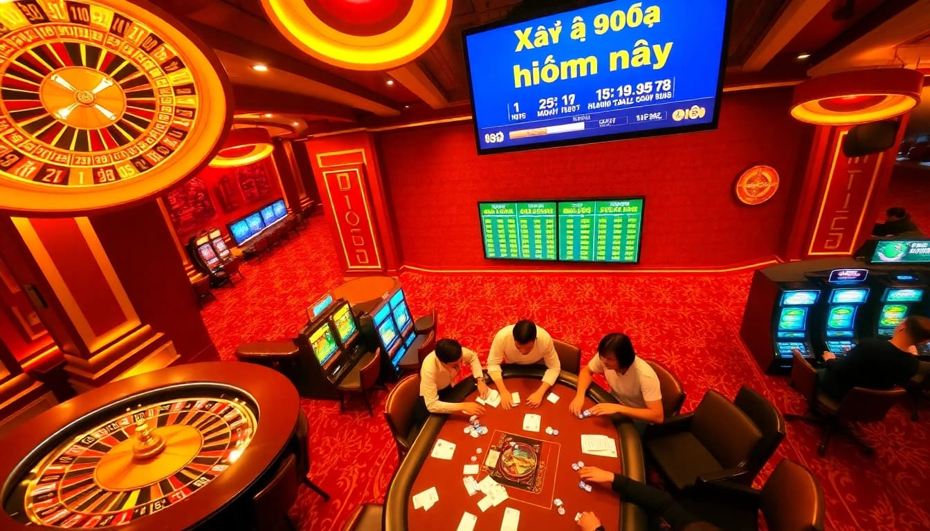 Xổ số hôm nay results bring excitement to gamblers at a casino table with chips and cards.