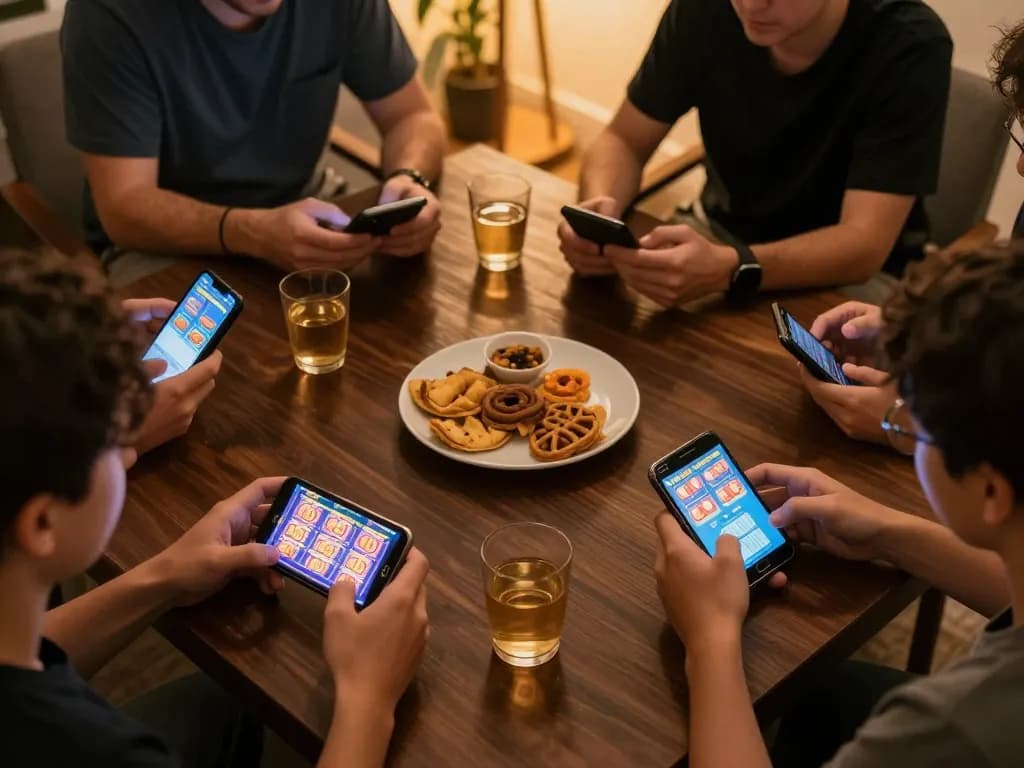 Engaging in a mobile neng4d gaming session with friends, highlighting the vibrant atmosphere and excitement.
