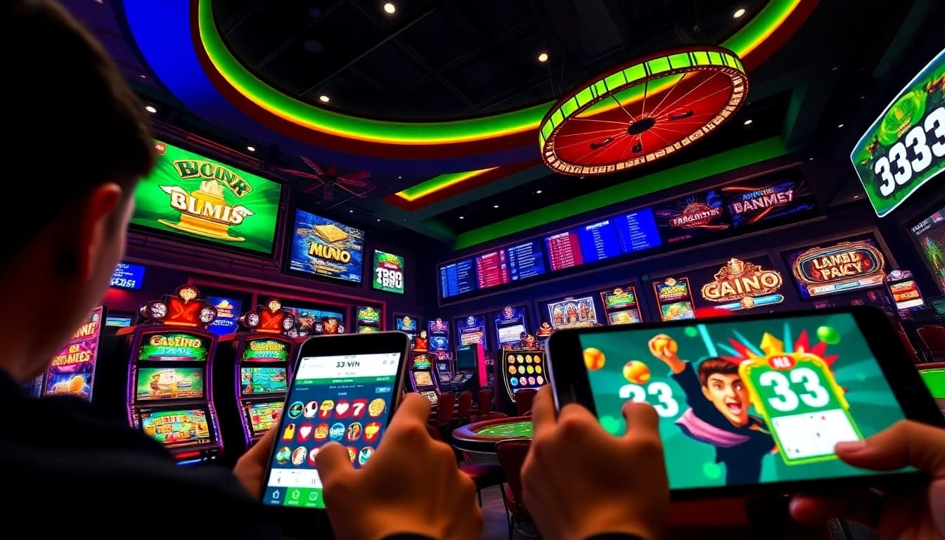 Exciting online casino experience at 33win featuring vibrant games and mobile app interaction.