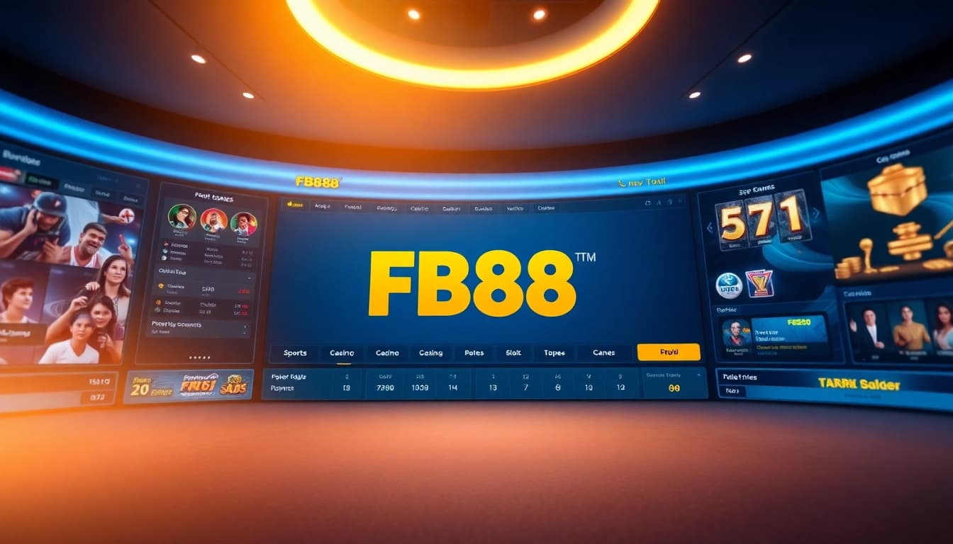 Engaging user interface showcasing FB88 online betting platform with sports and casino sections.