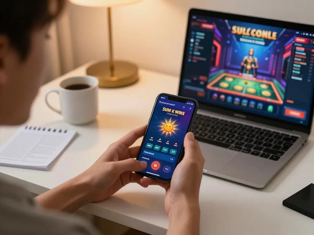 Engaging with the sun win mobile app for online gaming in a cozy home setting.