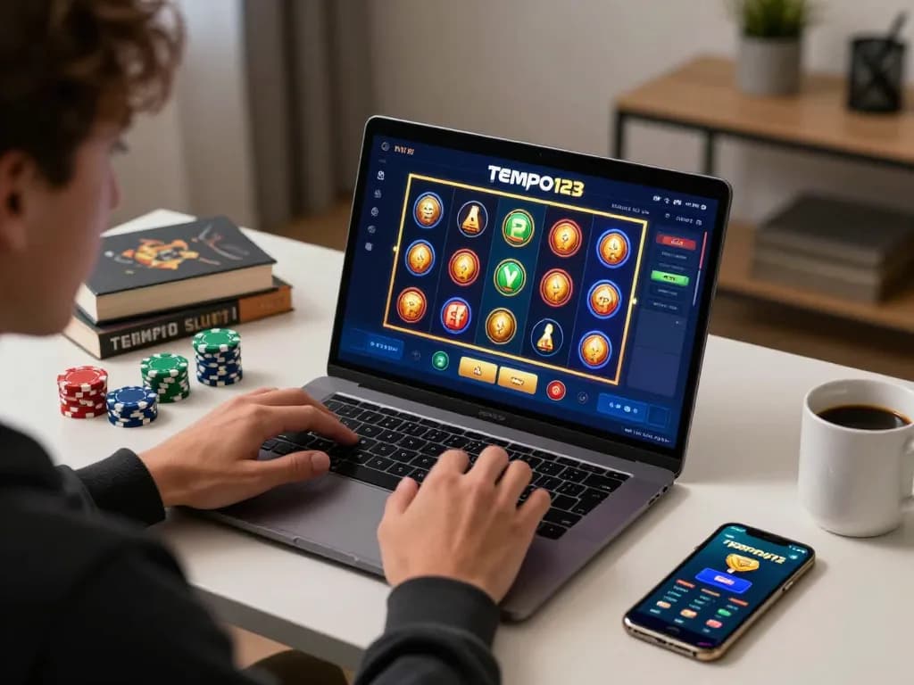 Engaging moment of online gaming at Tempo123 Slot, showcasing vibrant visuals and strategic setup.