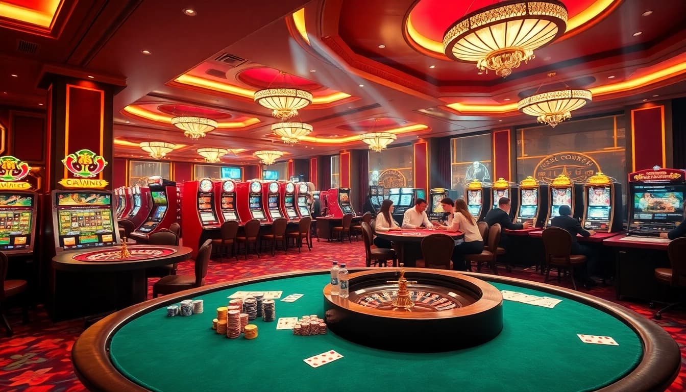 Exciting casino atmosphere showcasing dr88 nhà cái uy tín with luxury tables and vibrant gaming.