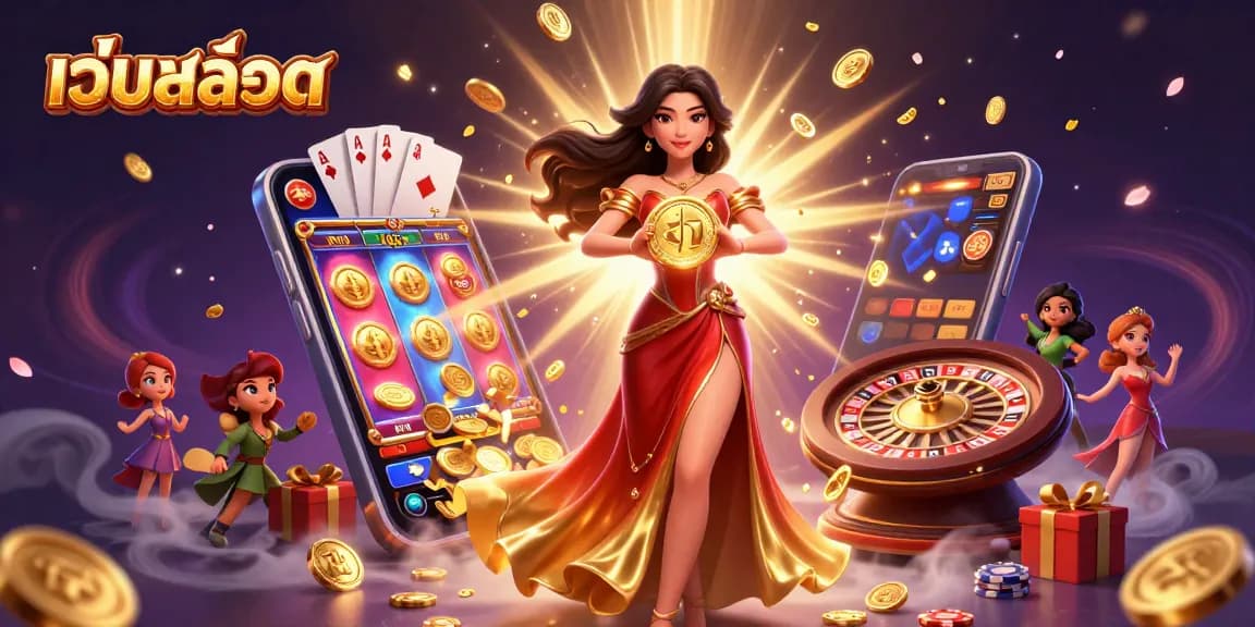 Enhance your winning strategies with เว็บสล็อต, featuring dynamic slot games and shining gold coins.