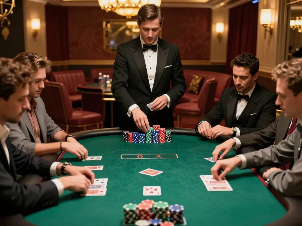 Players engaged in intense poker gameplay at legendelectricnd casino, showcasing strategy and excitement.