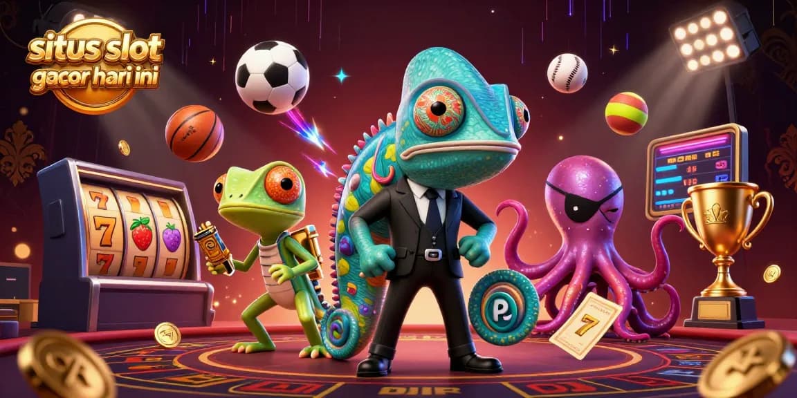 Situs slot gacor hari ini showcasing dynamic 3D casino characters and elements in vibrant colors.