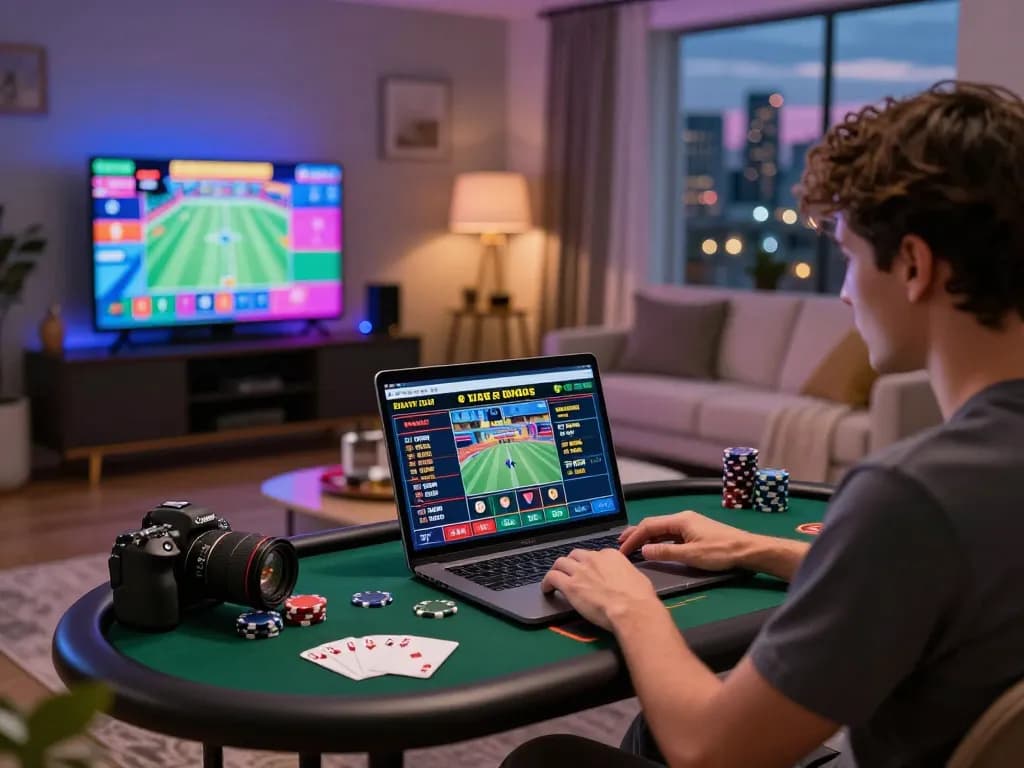 Engaging online gambling experience with TV88 com in a vibrant living room setting, showcasing sports betting and casino games.