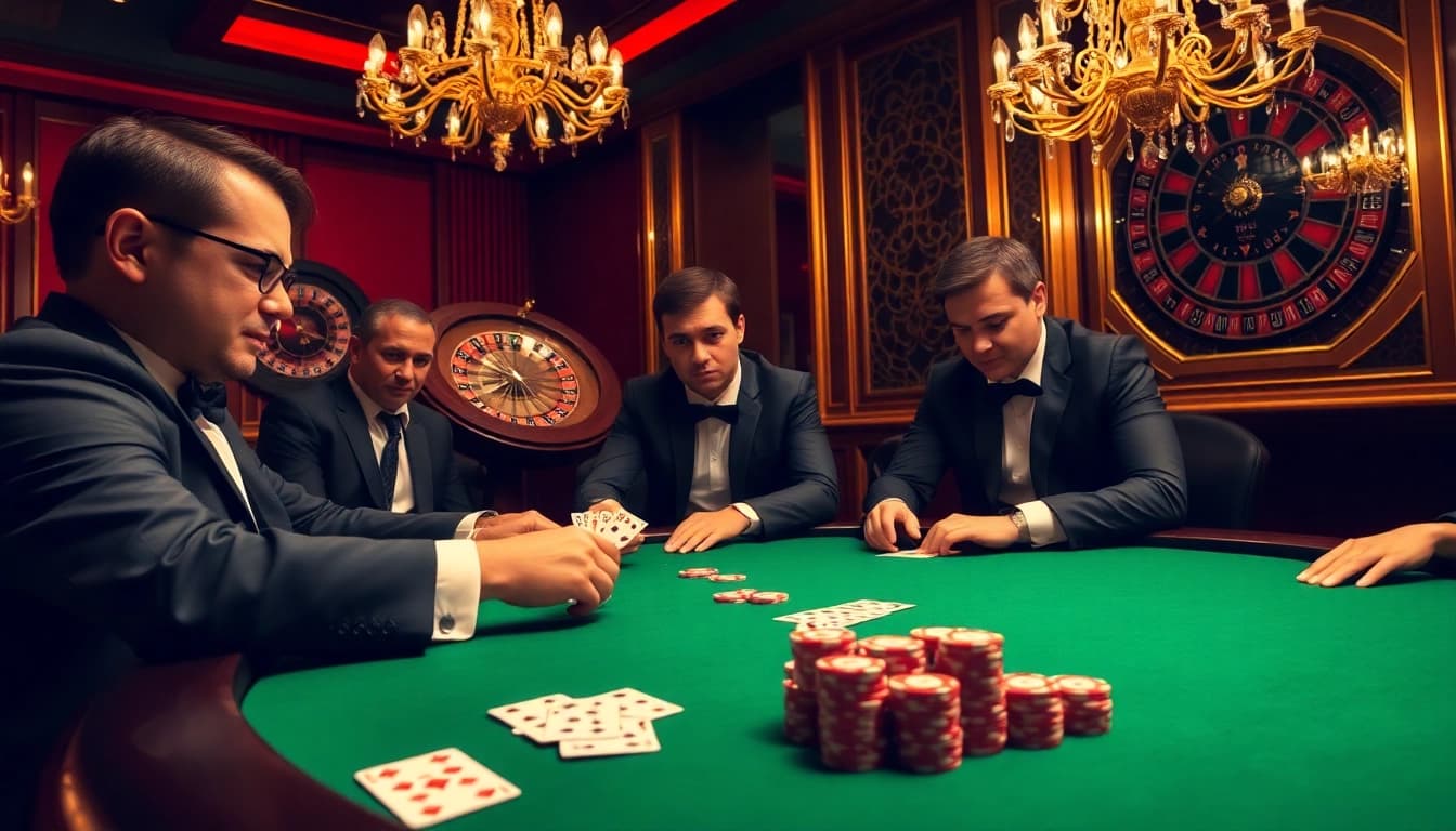 High-stakes poker action at https://bem88.com featuring excited players and luxury ambiance.