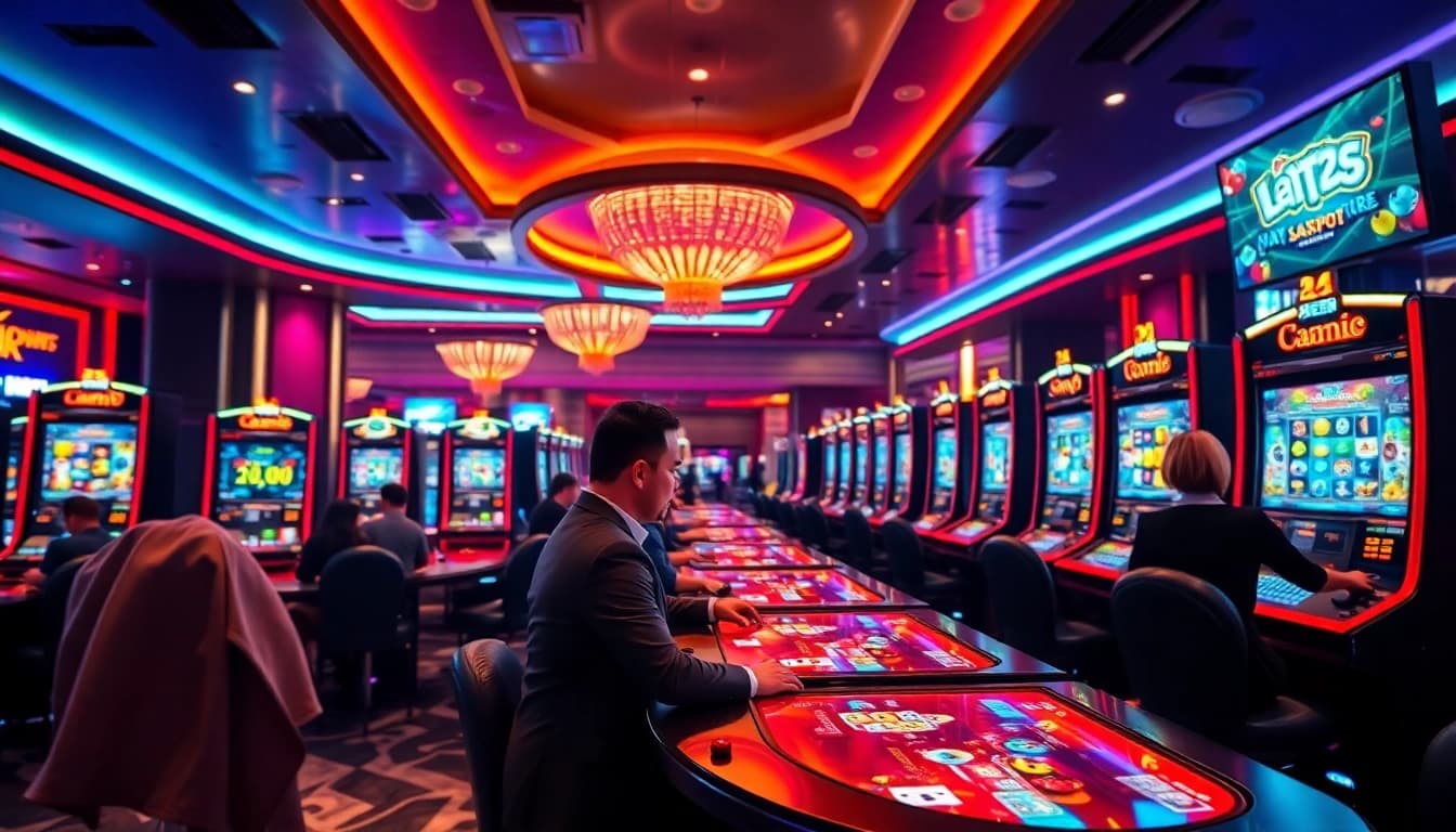 Pemain Ratu123 menikmati slot online yang seru dalam suasana kasino mewah.