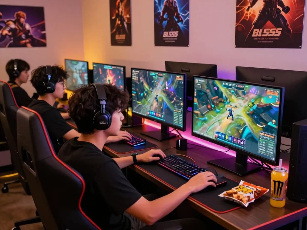 Gamer enjoying BL555 online gaming experience in a colorful setup