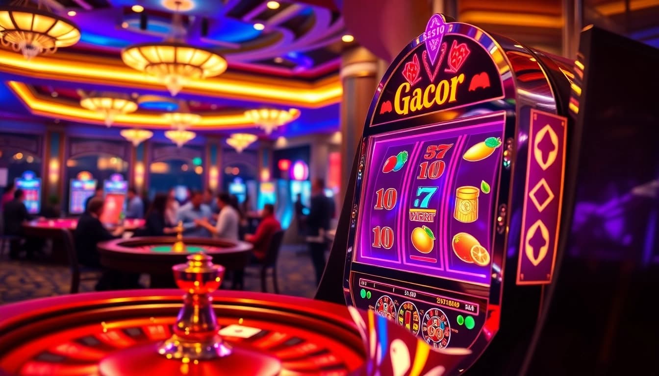 Players engage with the Slot Gacor slot machine, showcasing excitement and vibrant casino ambiance.