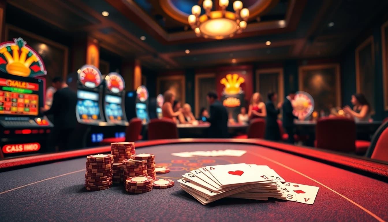 Experience thrilling gambling action with qh88 at a vibrant casino table surrounded by excitement.