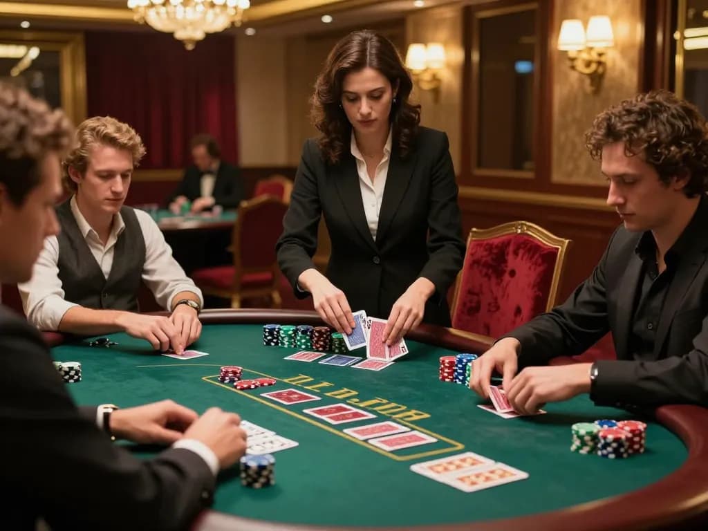 ww88 players enjoying a thrilling blackjack game at a luxurious casino table.