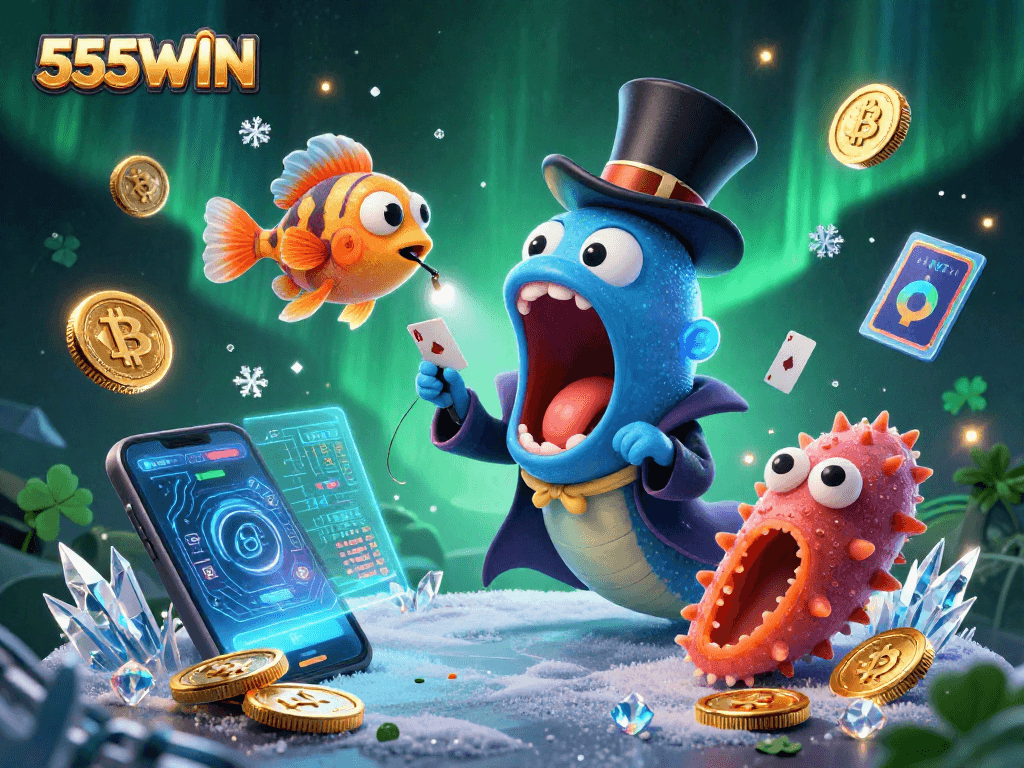 Experience thrilling gaming at 555WIN with enchanting sea creatures and lively casino elements.