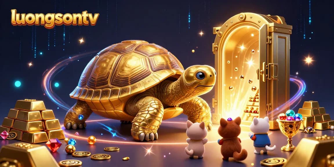 Engage in exciting gameplay at luongsontv featuring a giant tortoise pinball machine amidst golden riches.