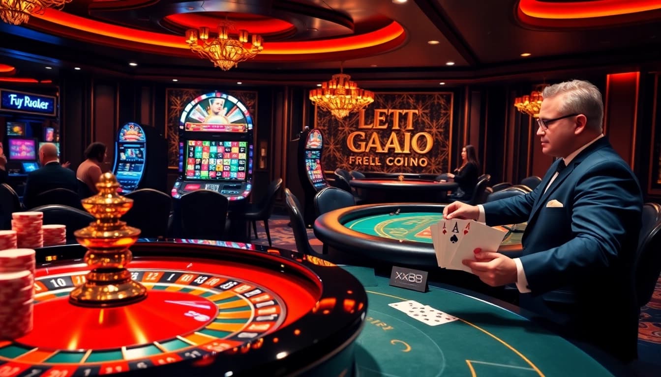 An exciting casino atmosphere featuring roulette, poker, and vibrant slot machines at https://xx88csn.com/ that captivates gamblers.