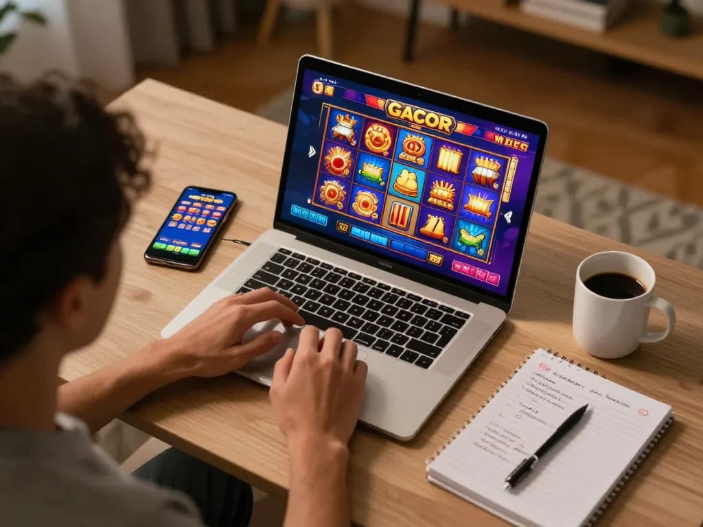 Engaging online gameplay experience with slot gacor visuals on a laptop screen