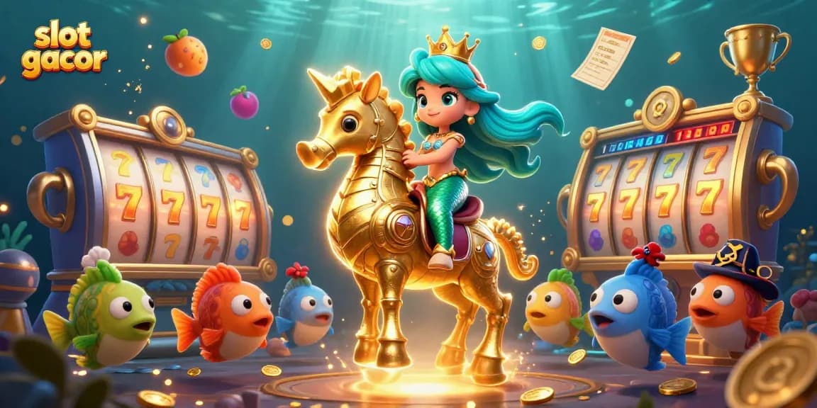 Experience the excitement of slot gacor with this vibrant, detailed underwater casino scene