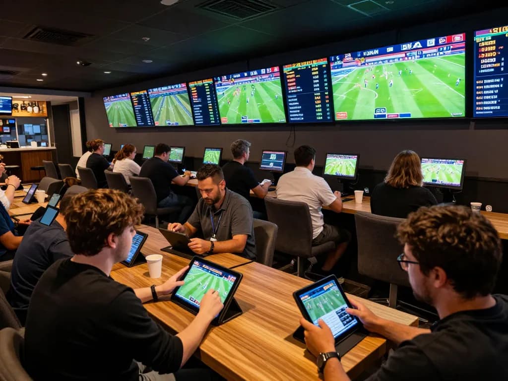 Bongdalu users engaged in live sports betting with multiple screens showing real-time football matches.