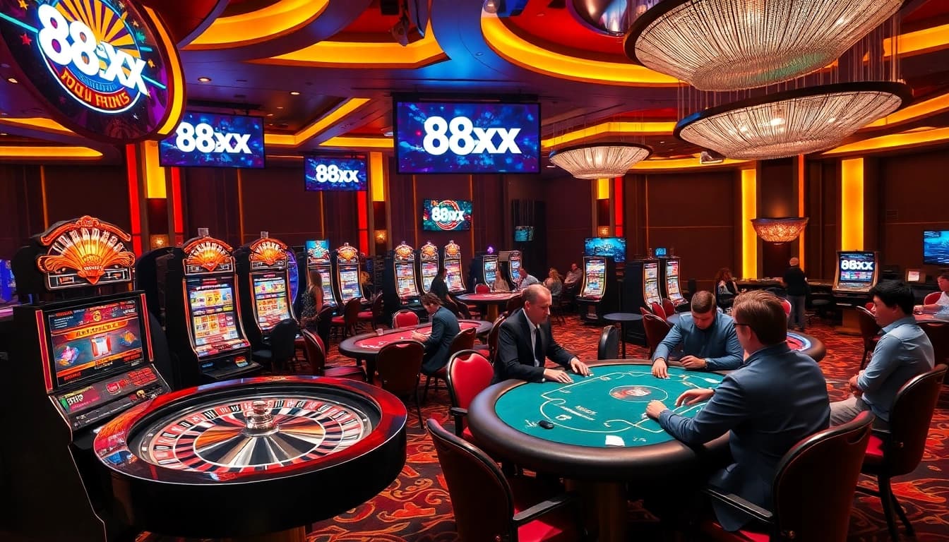 Experience dynamic gameplay at 88xx with elite gamblers engaged in thrilling roulette and poker.