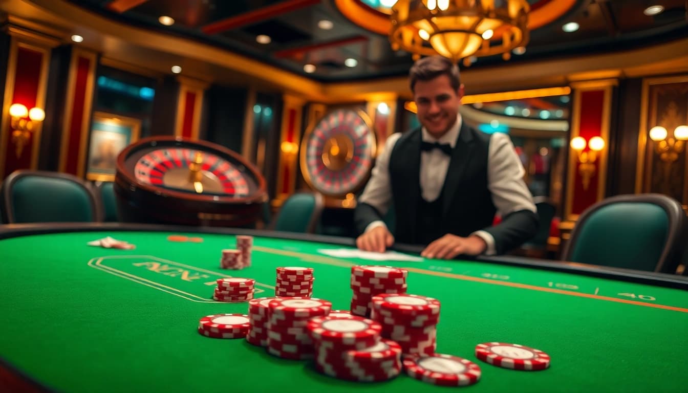 The thrilling experience of online gaming at https://bslvb.sa.com/ with vibrant poker tables, chips, and excited players.