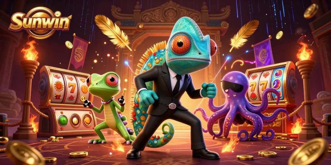 Engage with Sunwin's thrilling casino experience featuring colorful characters, dynamic elements, and vibrant gambling art.