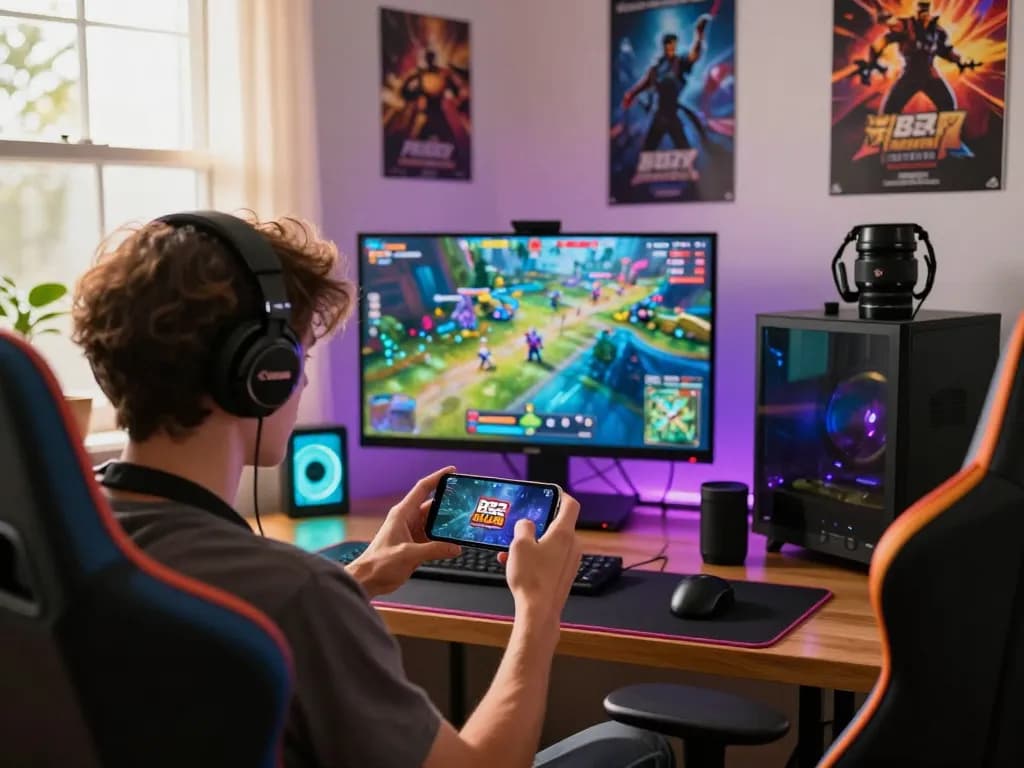 Engaging scene of a player tải game b52club with immersive graphics in a vibrant gaming space.