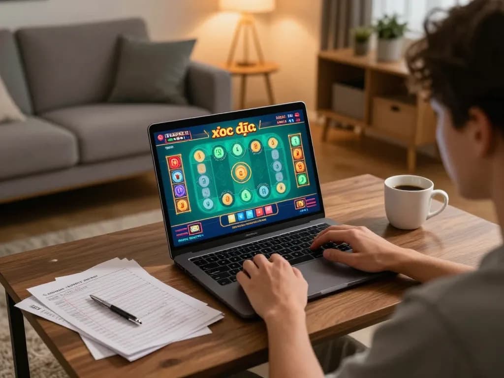 Xocdia88 online gaming experience with player engaged at home, showing excitement and strategy.
