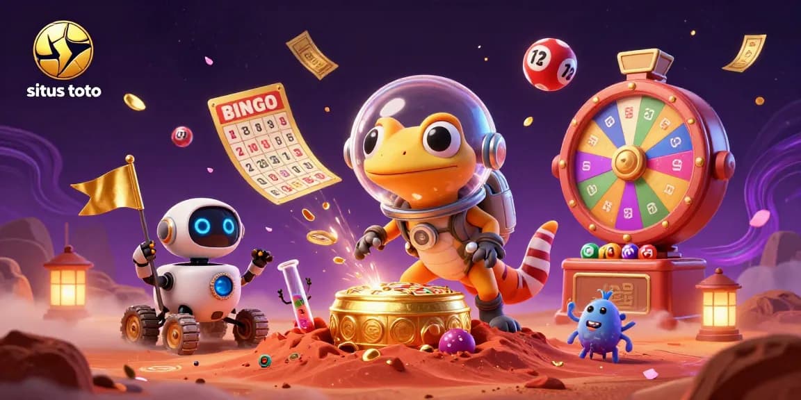 Play exciting lottery games at situs toto with vibrant colors and joyful characters celebrating wins.
