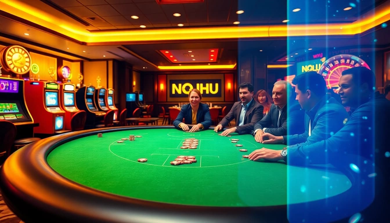 NOHU gaming table action with vibrant casino elements and poker excitement