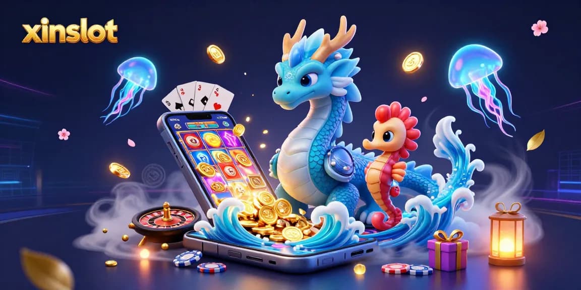 XINSLOT: Dive into thrilling gameplay with a vibrant 3D casino scene featuring dynamic slot elements.