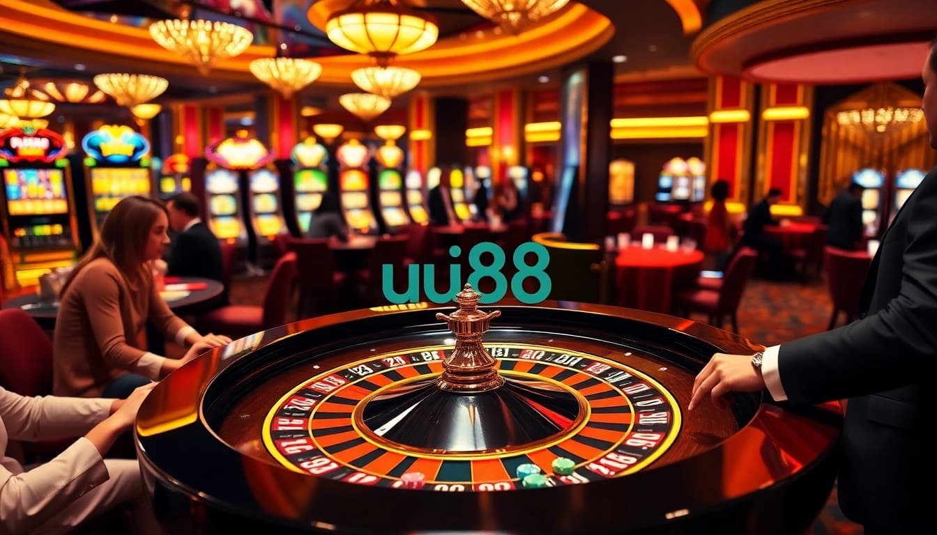 Players enjoying high-stakes roulette at uu88 casino, capturing the thrilling gambling atmosphere.