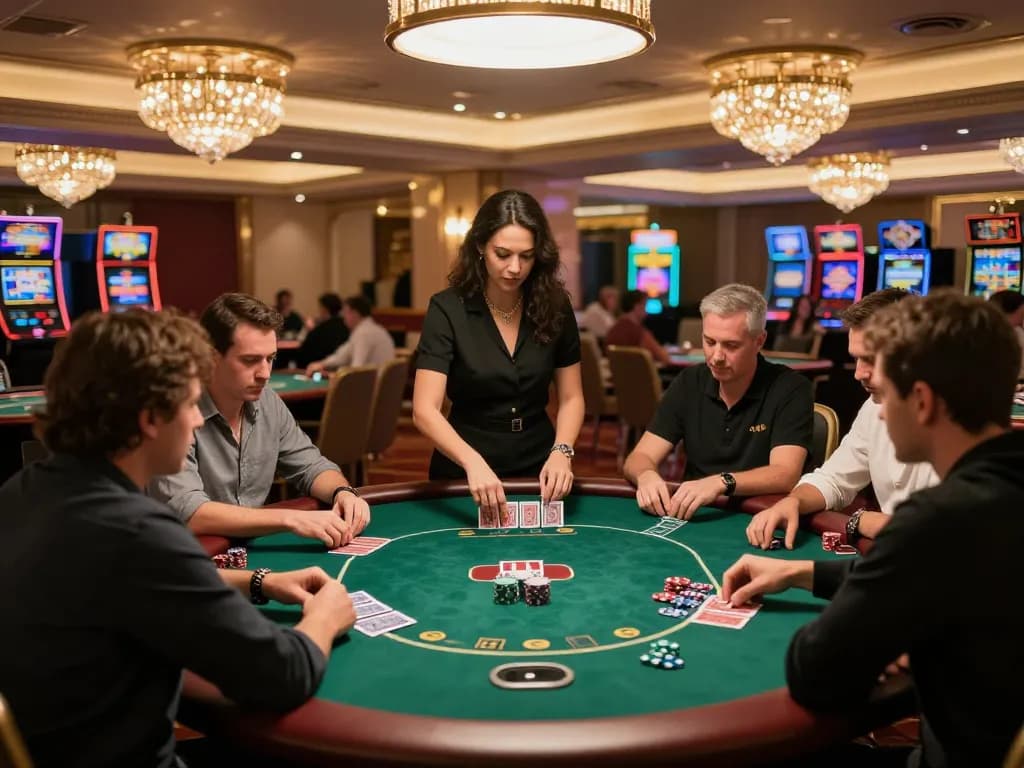 Engaged players at a poker table strategizing their next moves in kdslot gaming atmosphere.