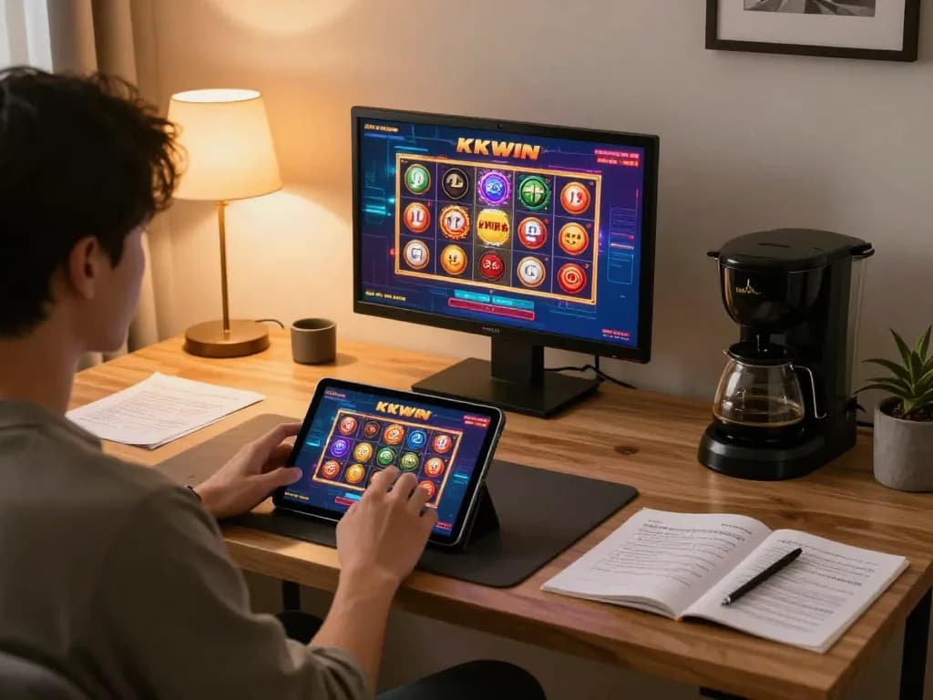 Experience engaging gameplay on KK WIN gaming app from a cozy home setup, emphasizing strategy and comfort.