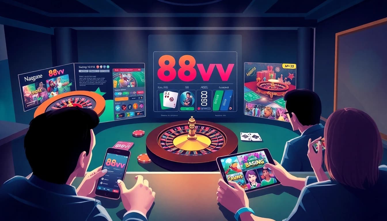 Engaging scene of online gambling with 88vv app showcasing vibrant games and user-friendly interface.
